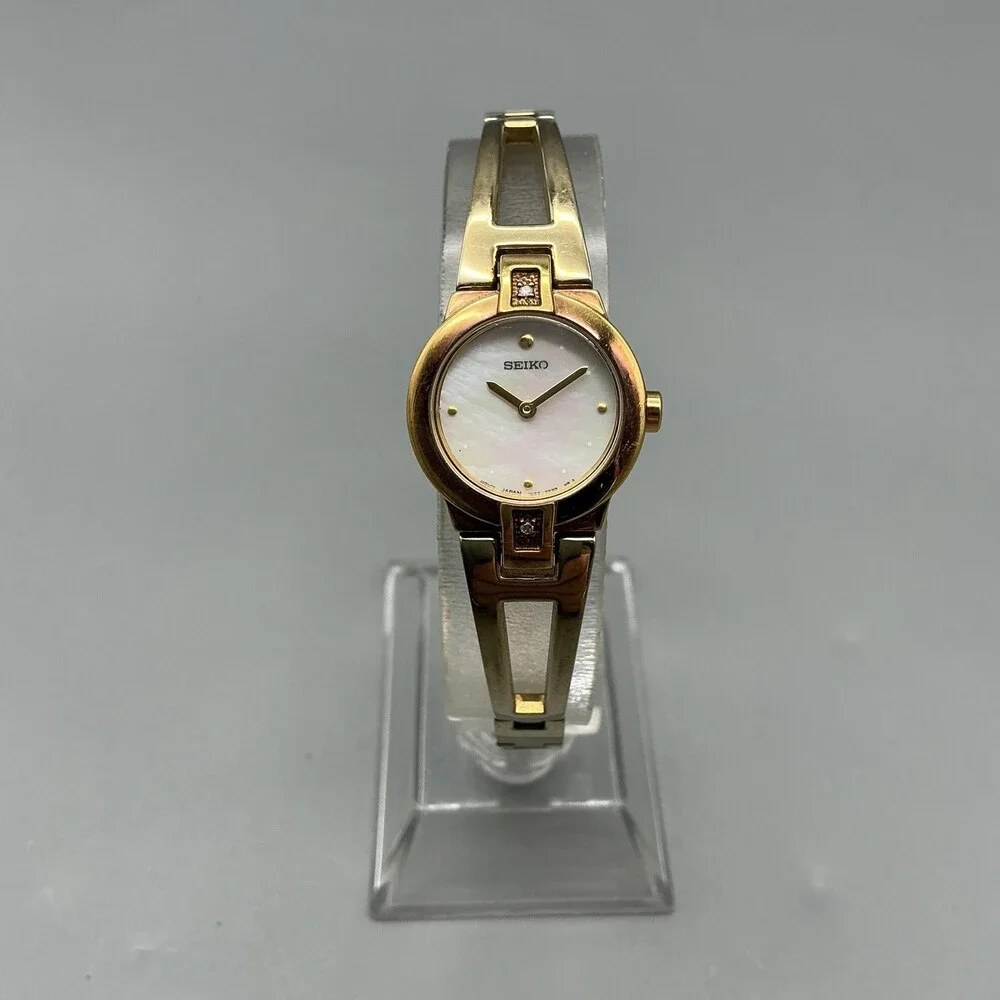 Seiko 1N00-0GN0 Womens Watch 20mm Gold Tone Bracelet New Battery 7.25